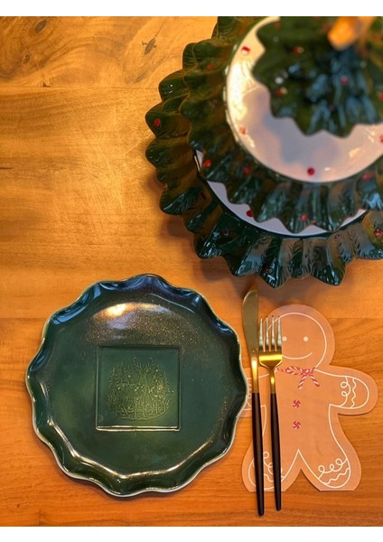 1 Adet El Yapımı El Boyaması Şekilsiz Formlu 21CM Seramik Tabak -,geyik Desenli