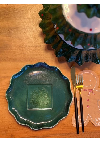 1 Adet El Yapımı El Boyaması Şekilsiz Formlu 21CM Seramik Tabak -,geyik Desenli fiyatları