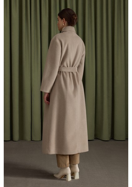 Taş Seyyar Kuşaklı Kruvaze Kapama Manto