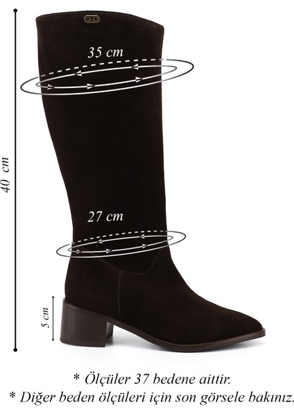Kadın Kahve Süet Sivri Burun Kalın Topuklu Hakiki Deri Çizme fiyatları