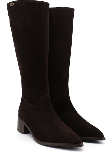 Kadın Kahve Süet Sivri Burun Kalın Topuklu Hakiki Deri Çizme modelleri