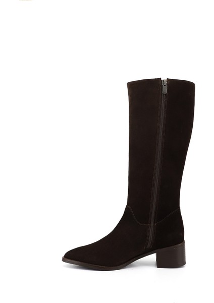 Kadın Kahve Süet Sivri Burun Kalın Topuklu Hakiki Deri Çizme fırsatları