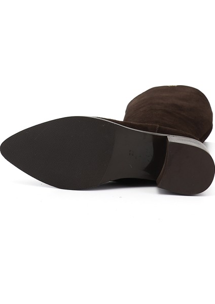 Kadın Kahve Süet Sivri Burun Kalın Topuklu Hakiki Deri Çizme indirimleri