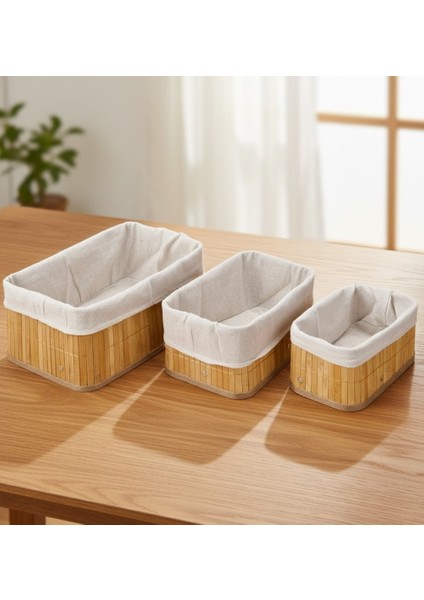 Doğal Bambu Üçlü Boy Dikdörtgen Sepet Seti - Çok Amaçlı Düzenleyici - Şık ve Modern Tasarım