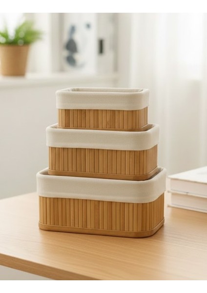 Doğal Bambu Üçlü Boy Dikdörtgen Sepet Seti - Çok Amaçlı Düzenleyici - Şık ve Modern Tasarım fiyatları