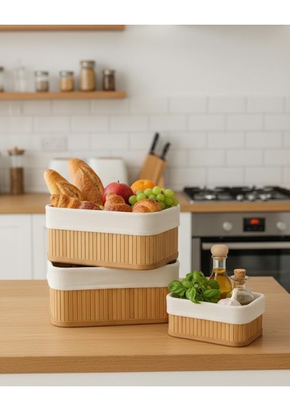 Doğal Bambu Üçlü Boy Dikdörtgen Sepet Seti - Çok Amaçlı Düzenleyici - Şık ve Modern Tasarım