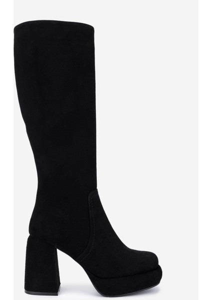 Kadın Hakiki Deri Siyah Topuklu Çizme 492 41105 Bn Czm SK25-26 Sıyah Metıs Suet