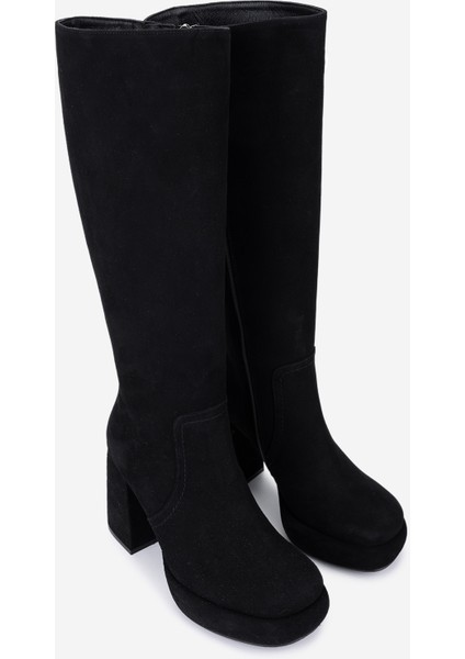 Kadın Hakiki Deri Siyah Topuklu Çizme 492 41105 Bn Czm SK25-26 Sıyah Metıs Suet fiyatları