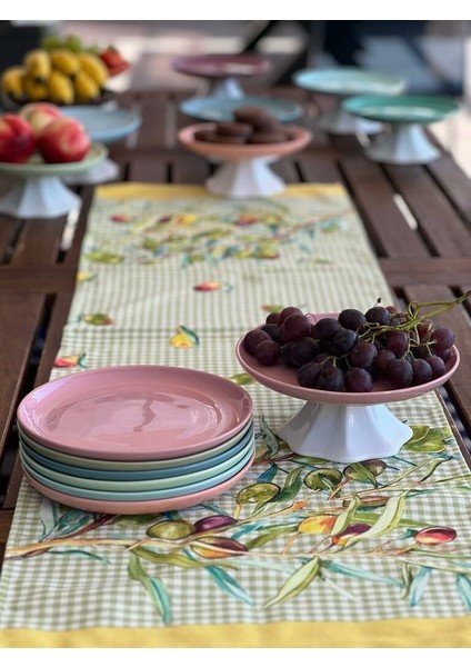 Rengarenk Soft Pudra Pembe Ayaklı Meyvelik Sunum Kasesi Kek Standı Çap 21CM Yükseklik 10 cm