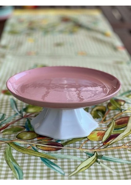 Rengarenk Soft Pudra Pembe Ayaklı Meyvelik Sunum Kasesi Kek Standı Çap 21CM Yükseklik 10 cm