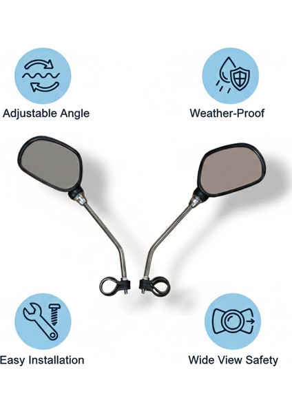 Bisiklet Metal Ayna Takımı (Sağ-Sol) Ayarlanabilir Siyah Reflektörlü - Güvenli Sürüş, Kolay Kurulum - Tüm Bisikletler Uyumlu