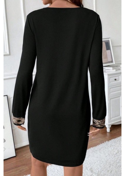 Payet Detaylı V Yaka Uzun Kollu Ithal Krep Mini Elbise - Siyah fiyatları