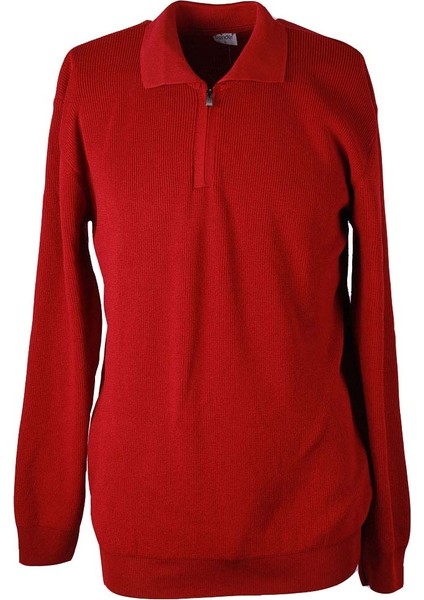 Fermuarlı Polo Bordo Erkek Kazak MMT02