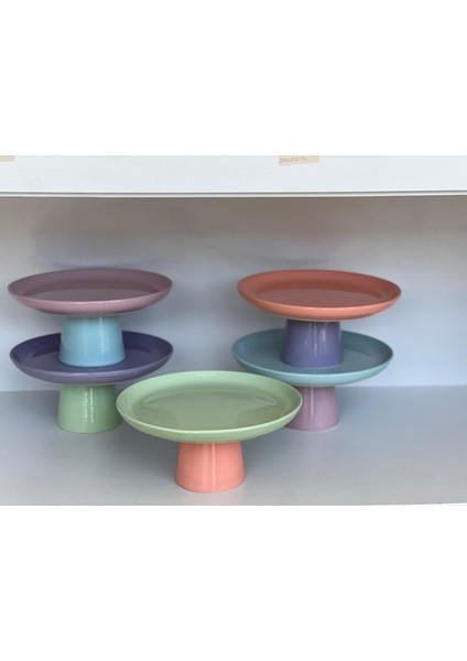 Rengarenk Soft Mor Mint Yeşili Ayaklı Meyvelik Sunum Kasesi Kek Standı