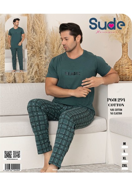 K601-294 % 95COTTON Erkek Pijama Takımı--Koyu Yeşil--