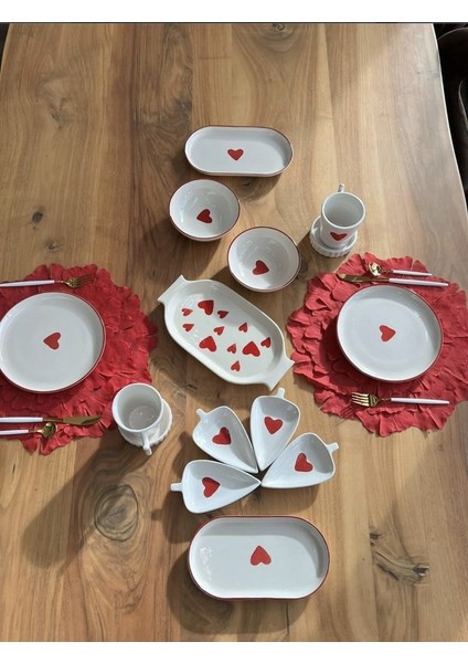 1 Adet Büyük Küçük Kalpli 28*15CM Seramik Tutacaklı Tepsi