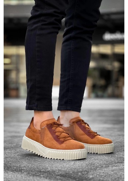 Lzrdwzrd KB-X502 Kuback Taba Süet Yüksek Bej Taban Bağcık Detaylı Lastikli Günlük Erkek Ayakkabı (Numara: 40)