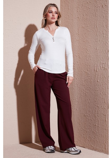 Wide Leg Yüksek Bel Geniş Paça Pantolon Bayan Pantolon 25K0101K1