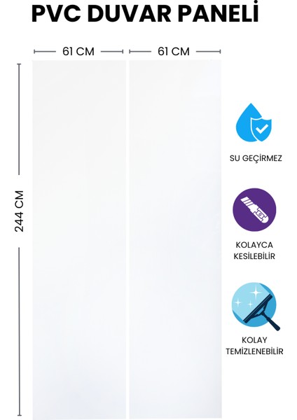 2'li Düz Beyaz Mutfak Duvar Kaplama Pvc Panel 61X244 cm