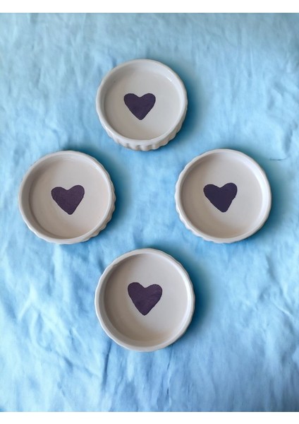 4\'lü Mor Kalpli Tırtıklı Sosluk Lokumluk Reçellik Çerezlik