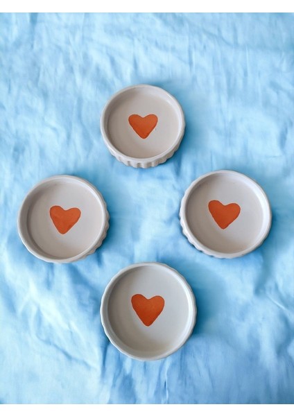 4\'lü Turuncu Kalpli Tırtıklı Sosluk Lokumluk Reçellik Çerezlik