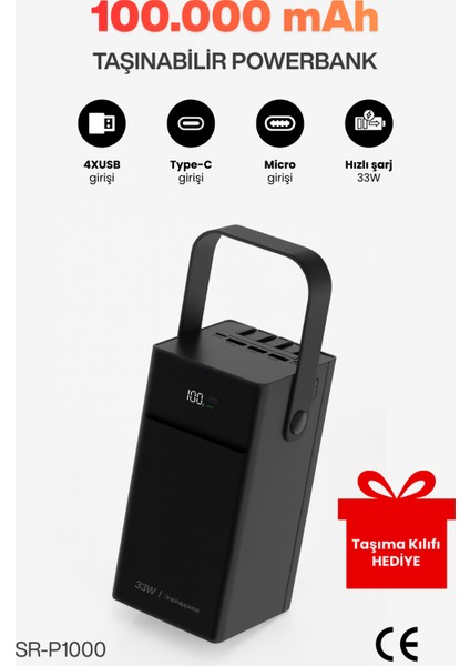 100.000MAH 33W Hızlı Şarj Powerbank 4xusb I Type-C I Micro LED Göstergeli Garantili Inanılmaz