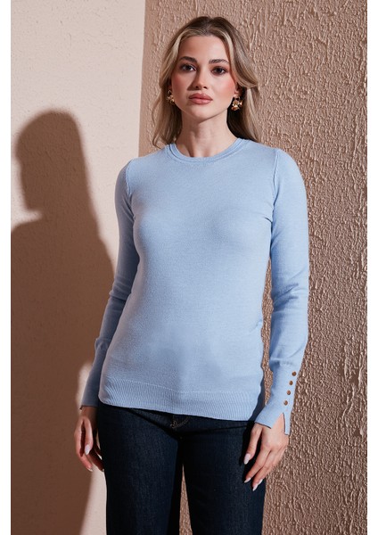 Regular Fit Bisiklet Yaka Düğme Detaylı Kazak Bayan Kazak 25K0023K1