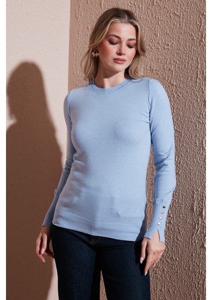 Regular Fit Bisiklet Yaka Düğme Detaylı Kazak Bayan Kazak 25K0023K1 fiyatları