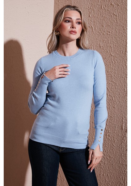 Regular Fit Bisiklet Yaka Düğme Detaylı Kazak Bayan Kazak 25K0023K1 fırsatları