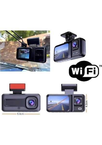 Araç Kamerası - 3 Kameralı Wifi Ön , Iç ve Arka Full Hd Dvr Araç Içi Ekranlı Kamera modelleri