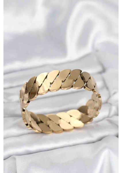 316L Çelik Gold Renk Ezme Zincir Model Kelepçe Bileklik