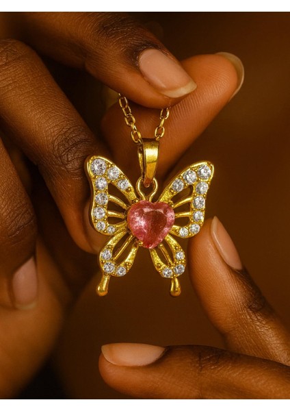Altın Çelik Pembe Kalplı Kelebek Kölye fiyatları