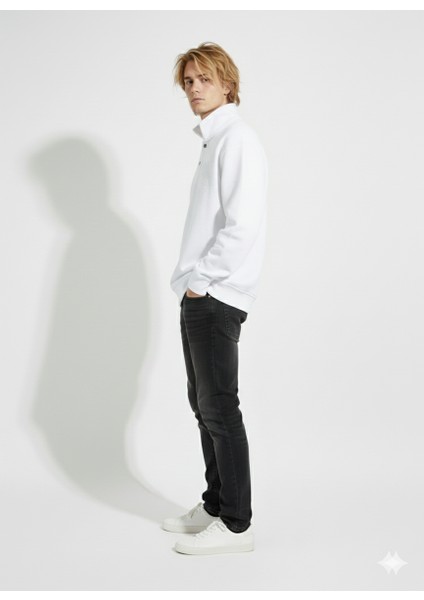 Unisex Regular Çift Iplik Yumuşak Dokulu Düğmeli Sweatshirt fiyatları