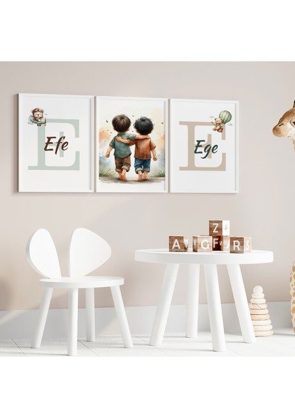 Ikiz Erkek Bebek Ayıcıklı Isim Tablo Seti, Çocuk Odası Tablo, Bebek Odası Tablo fiyatları