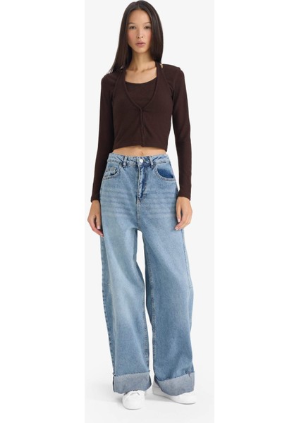 Halter Yaka Katmanlı Ribana Uzun Kollu TIŞÖRT G3668AX25WN fiyatları