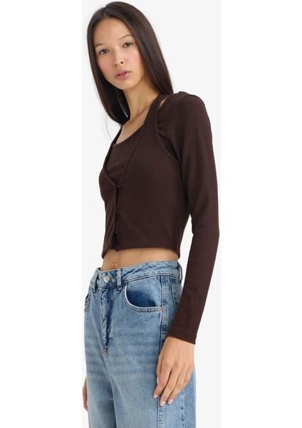 Halter Yaka Katmanlı Ribana Uzun Kollu TIŞÖRT G3668AX25WN modelleri