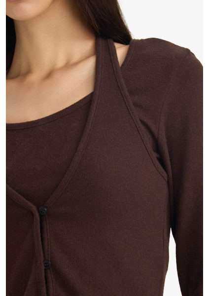 Halter Yaka Katmanlı Ribana Uzun Kollu TIŞÖRT G3668AX25WN fırsatları