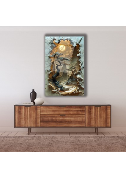 Perspektif Bakış Içinde Bonsai Ağaçları Cam Tablo