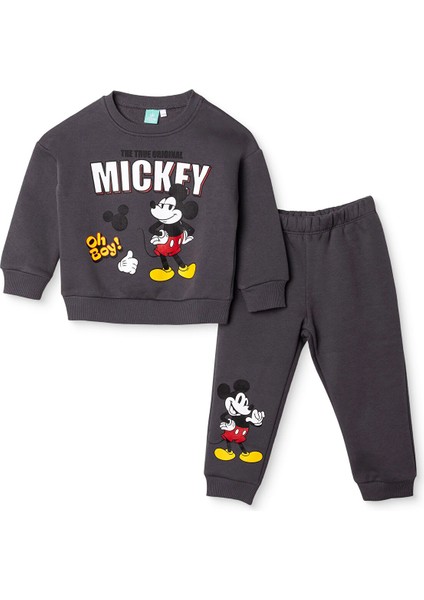 Mickie & Minnie - Dısney Erkek Bebek Dısney Eşofman Takımı Şardonlu Üç Iplik Bisiklet Yaka Uzun Kol Lastikli Paça