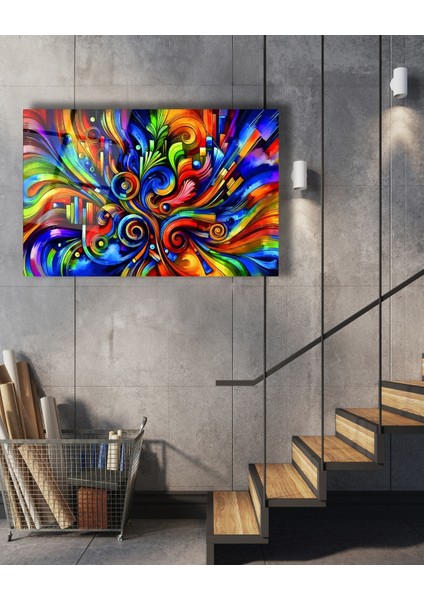 Rengarenk Soyut Desenler Cam Tablo fiyatları