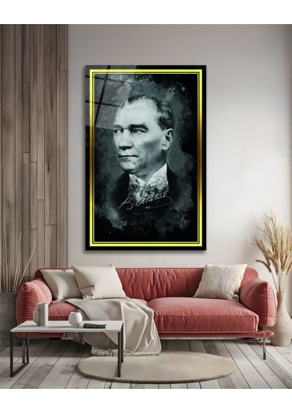 Sarı Çerçeve Görünümlü Atatürk Imzası Cam Tablo fırsatları