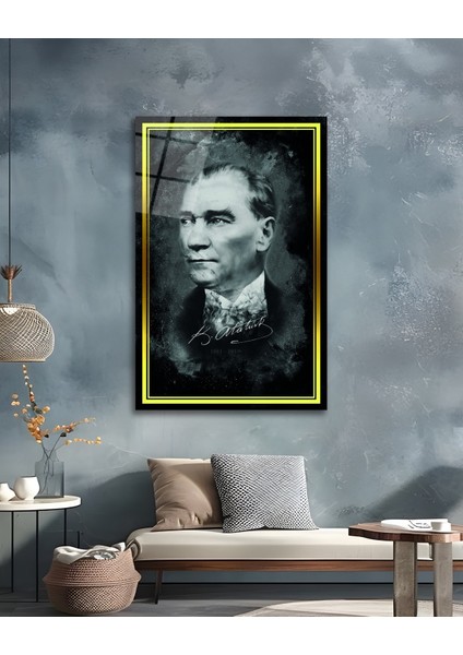Sarı Çerçeve Görünümlü Atatürk Imzası Cam Tablo indirimleri
