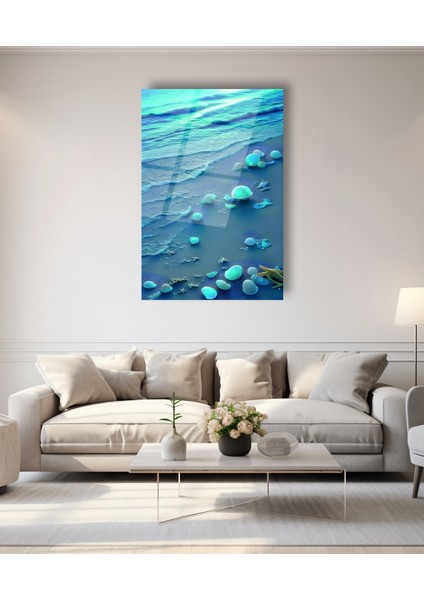 Sahilde Deniz Kabukları Cam Tablo