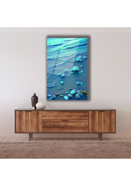 Sahilde Deniz Kabukları Cam Tablo modelleri