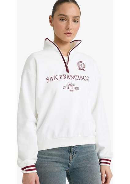 Relax Fit Polo Yaka Baskılı Kalın Sweatshirt Kumaşı SWEATSHIRT G7048AX25WN