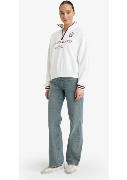 Relax Fit Polo Yaka Baskılı Kalın Sweatshirt Kumaşı SWEATSHIRT G7048AX25WN fiyatları