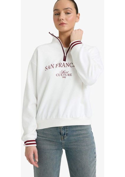 Relax Fit Polo Yaka Baskılı Kalın Sweatshirt Kumaşı SWEATSHIRT G7048AX25WN modelleri