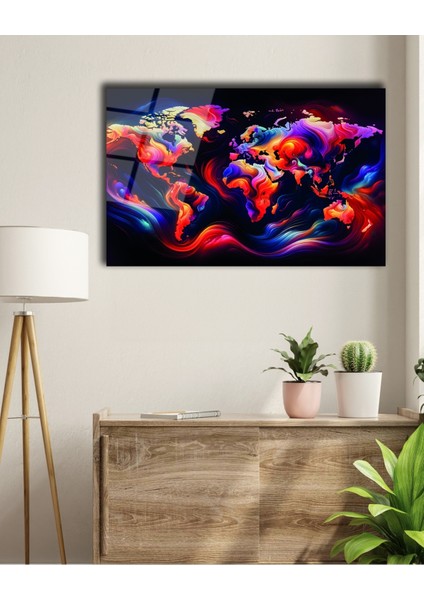 Rengarenk Dünya Haritası Cam Tablo fırsatları