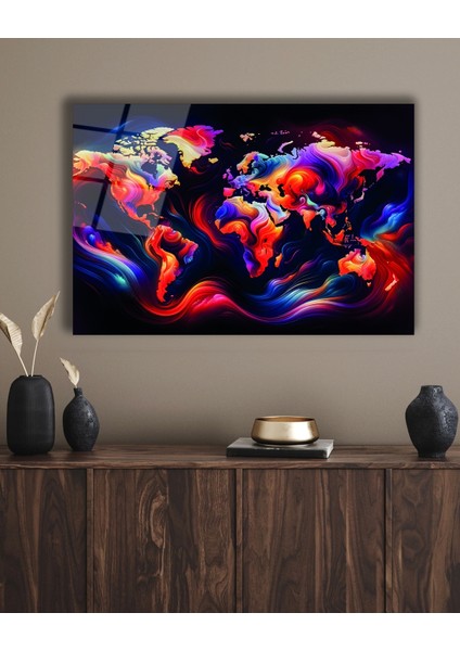 Rengarenk Dünya Haritası Cam Tablo indirimleri