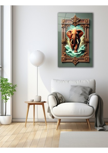 Çerçeve Içinde Suda Yürüyen Fil Cam Tablo